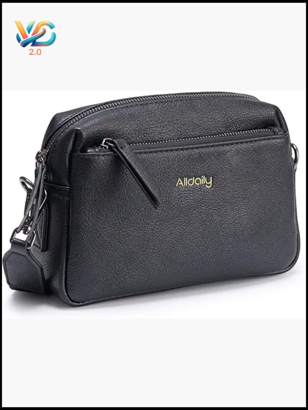 Small Vegan Leather Crossbody Purse Triple Zip Phone Bag Wide Strap